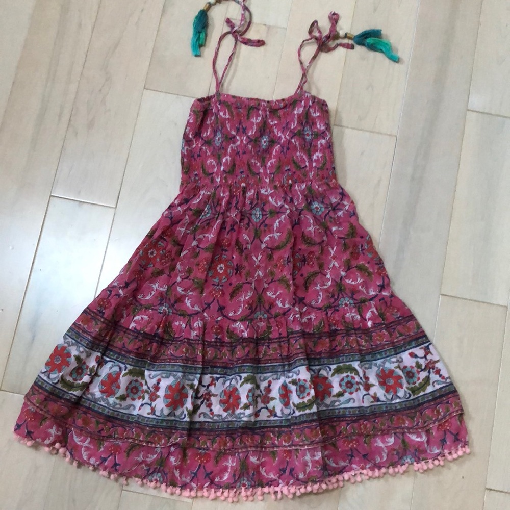 BELL girls soft smocked pom hem cotton floral dress 10